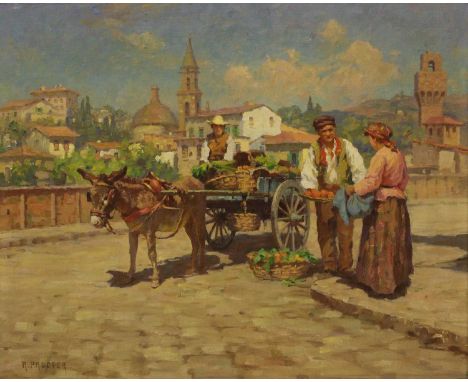 Robert Field Procter (New Zealander, 1879-1931)A fruit seller, in an Italian townsigned 'R PROCTER' l.l., oil on canvas39 x 4