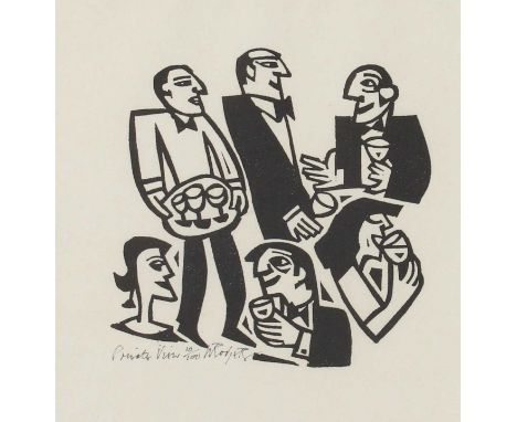 * Willie Rodger (1930-2018)'Private View'linocut, signed, inscribed with title and numbered 10/10015 x 14cmCondition ReportFr
