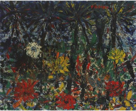 Aloi Pilioko (Polynesian, 1935-2020)Jungle florasigned 'Pilioko' u.r.,oil on panel47.5 x 56.5cmPilioko exhibited with Musee d