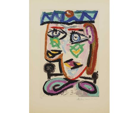 * After Pablo Picasso'Femme au Beret' (1979-82)lithograph in colours on Arches paper, signed 'Collection Marina Picasso' in p