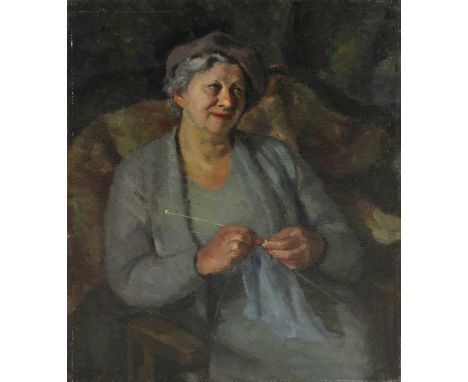 * Patricia Preece (1894-1966)'Old Woman Knitting'signed 'R Preece' l.l., inscribed as titled, also signed 'PATRICIA PREECE. H