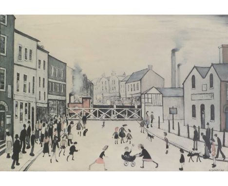 * Laurence Stephen Lowry RA (1887-1976)'Level Crossing, Burton-on-Trent'offset lithograph in colours, signed 'L S Lowry' in p