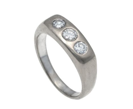 Brillant-Ring WG 585/000 mit 3 Brillanten, 0,25 ct und 2x 0,20 ct (1 best.), zus. 0,65 ct W/VS-SI, RG 63, 9,9 g