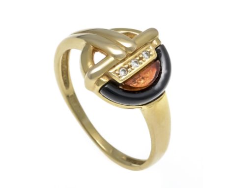 Brillant-Bakelit-Ring GG 585/000 mit schwarzem Bakelit-Halbring und 3 Brillanten, zus. 0,02 ct W/SI, RG 58, 3,5 g