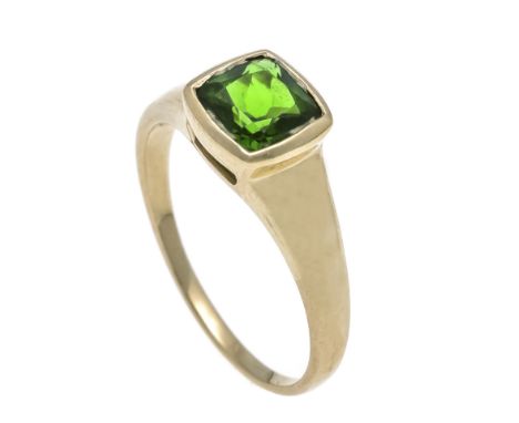 Diopsid-Ring GG 375/000 mit einem im Antikschliff fac. Diopsid 6,5 x 6,5 mm in einem intensiven Grün und sehr guter Reinheit,