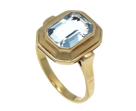 Aquamarin-Ring GG 585/000 mit einem feinen, im Smaragdschliff fac. Aquamarin 11 x 8 mm, RG 56, 4,6 g