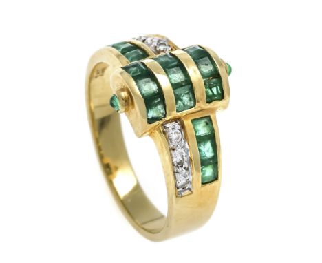 Smaragd-Brillant-Ring GG 750/000 mit 15 fac. Smaragd-Carrés 2,5 mm in guter Farbe und 6 Brillanten, zus. 0,03 ct l.get.W/SI, 