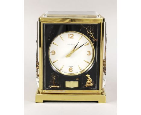 Jaeger LeCoultre Atmos, Uhr mit Asia Motiv um 1965, Federzugwerk, Ankerhemmung, Torsionspendel, automatischer Aufzug durch di