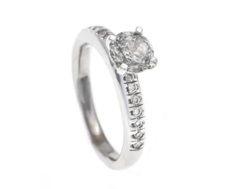 Brillant-Ring WG 585/000 mit einem Brillanten 0,91 ct get.W/PI2 und 14 Brillanten, zus. 0,10 ct W/SI, RG 48, 3,8 g