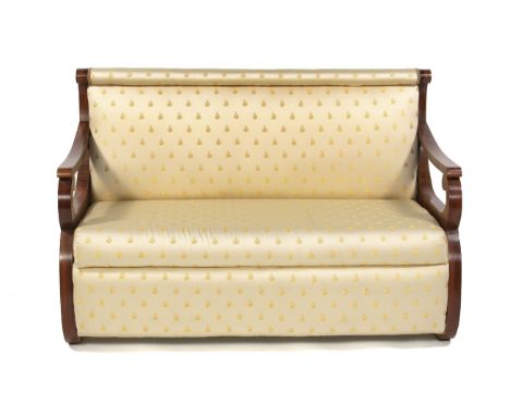 Sofa im Wiener Biedermeier-Stil nach Josef Dannhauser, 20. Jh., Palisander furniert, Satinbezug mit Napoleonischer Biene, 94,