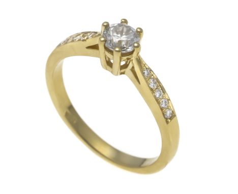 Brillant-Ring GG 585/000 mit einem Brillanten 0,48 ct l.get.W/PI2 und 8 Brillanten, zus. 0,08 ct W/SI, RG 55, 3,2 g