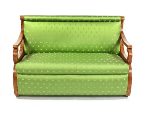 Sofa im Wiener Biedermeier-Stil nach Josef Dannhauser, 20. Jh., Ahorn furniert, grüner Satinbezug mit Napoleonischer Biene, 9