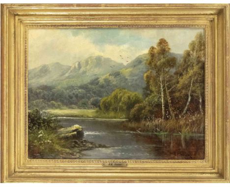 H. K. Forster, britischer Maler um 1900, herbstliche Wasserlandschaft in Schottland (?), Öl/Lwd., min. rest. u. retusch., sig
