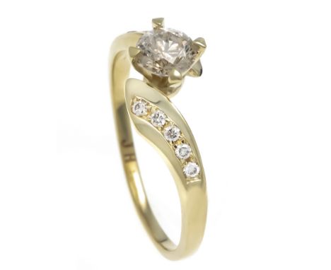 Brillant-Ring GG 585/000 mit einem Brillanten 0,54 ct get.W/PI1 und 10 Brillanten, zus. 0,08 ct W/SI, RG 54, 2,2 g