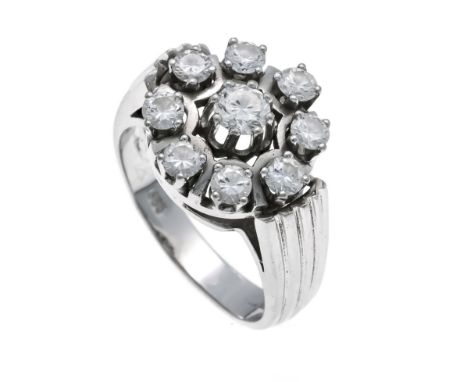Brillant-Ring WG 585/000 mit 9 Brillanten, zus. 1,04 ct TW-W/VVS-VS, RG 54, 7,2 g