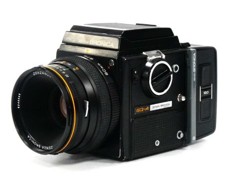 A Zenza Bronica SQ A Camera, with 1:28 lens, interchangeable film back and dark slide.Untested for working order. When wound 