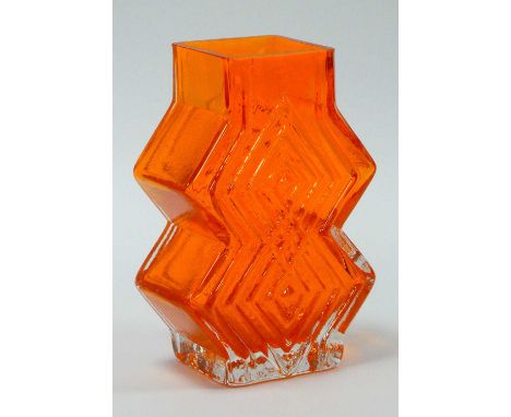 A Geoffrey Baxter for Whitefriars Textured Range 'Double Diamond' Vase, pattern 9759, in tangerine, 18cm high.Several small r
