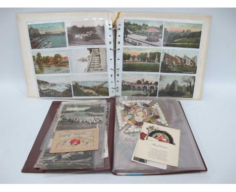 Two Postcard Albums, containing early-mid XX Century picture postcard and greeting cards, including; topographical views, shi