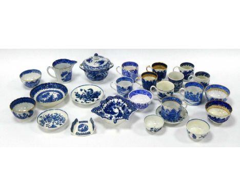 An XVIII Century Porcelain Asparagus Server, decorated in blue with the Fisherman pattern, 8cm, a leaf shaped pickle dish in 