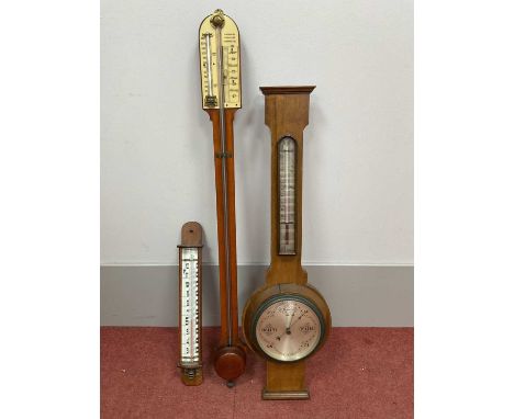 A Townson and Mercer Ltd London Mercury Stick Barometer, with stained mahogany case and ivorine dial, 90cm high; An Aneriod B