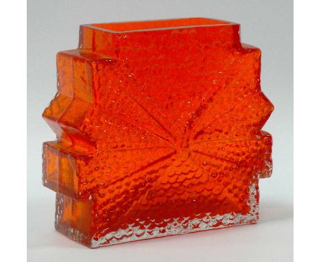 A Nanny Still for Riihamaen Lasi Oy (Riimimaki) Stellaria Step Shouldered Glass Vase, of rectangular form with radiating ridg