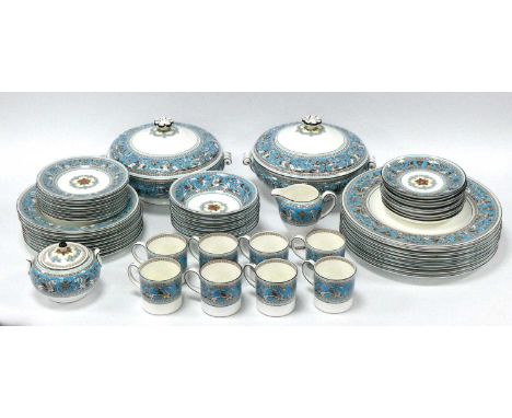 A Wedgwood 'Florentine' Pattern Porcelain Dinner Service, printed marks, comprising: two tureens and covers, oval platter, ni