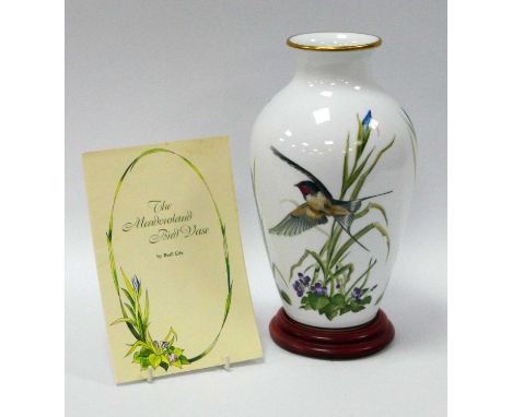 A Franklin Porcelain 'Meadowland Bird' Vase, of ovoid form, designed by Basil Ede, printed marks, wooden stand, with certific