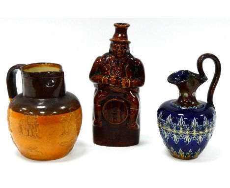 A Royal Doulton Stoneware Ewer, moulded and painted in shades of blue and brown with foliage, impressed mark, 19cm high; A Ro