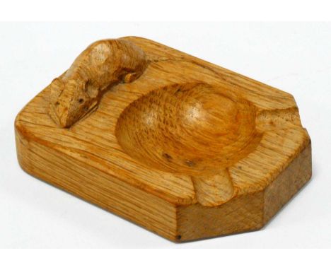 A Robert Thompson 'Mouseman' Oak Ashtray, of rectangular form with carved mouse signature, 7.5 x 10.5cm.