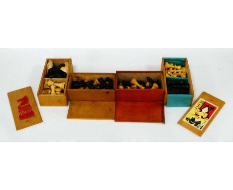 A Staunton Boxwood Chess Set, with original box with paper label, a vintage chess set in a wooden box, a K and C limited edit