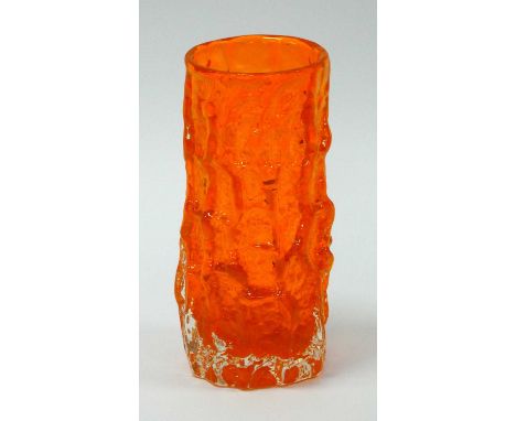 A Geoffrey Baxter for Whitefriars Bark Vase, in tangerine and of cylindrical form, 15.5cm high.Some light scratching marks to