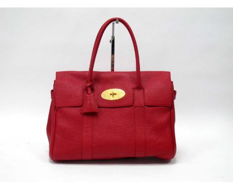 Mulberry; A Scarlet Red Leather Bayswater Classic Grain Handbag, with gold tone hardware (protective plastic still present), 