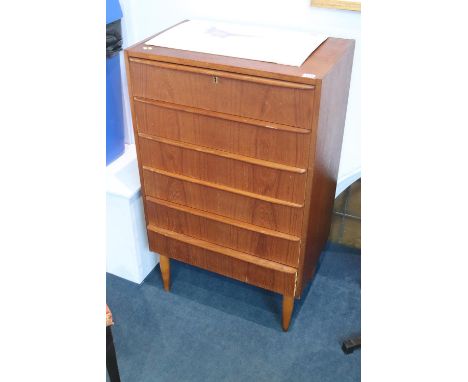 A teak chest of six drawers, 62cm W and a coat stand