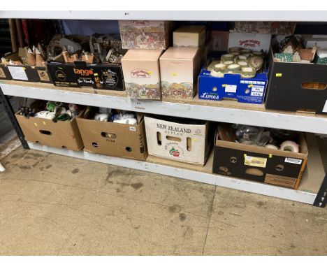 Four boxes of assorted ceramics, to include Staffordshire pottery spaniels, domed perpetual motion mantel clock, green carniv