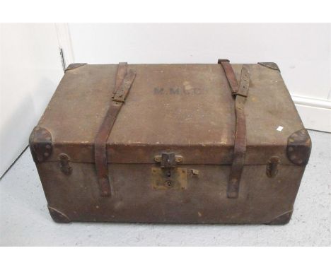 A vintage leather bound trunk - 80 cm wide 