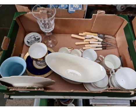 A mixed lot china and glass including a Royal Crown Derby goblet, a glass goblet, Coalport, a Minton for Tiffany &amp; Co pla