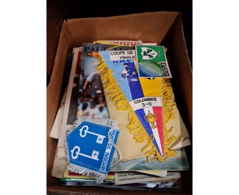 A box of sporting memorabilia, circa 1940s and later. 