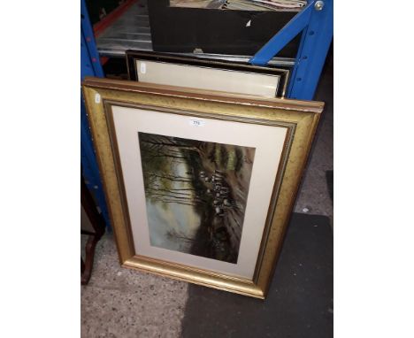 A 20th century school oil on board, rural scene with cattle, signed B. Baker, framed and glazed together with an Eastern need