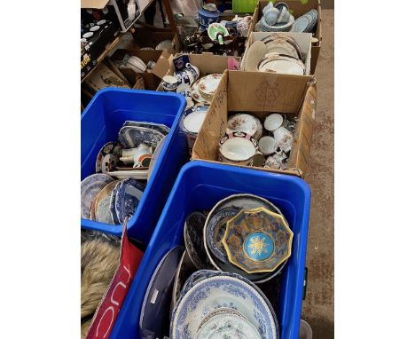 Seven boxes of mixed ceramics including jasperware, Noritake, Old Country Roses, lustre ware, Wedgwood, Myott etc 