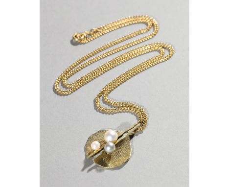 14K Gold Pendant with south sea pearls and 18K Gold NecklaceKette mit Anhänger. 14/ 18 K Gold (585/ 750), Südseeperlen. Gewic
