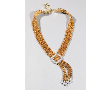 18 K Gold Collier with Citrines and BrillantsCollier. Weißgold/ Gelbgold 18K (750), Citrine, Brillanten. L. ca. 24 cm (geschl