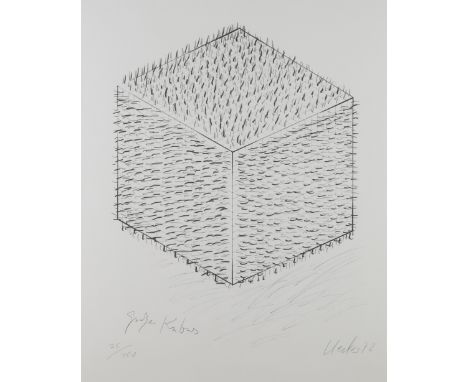 Günther Uecker*, Large Cube, Lithograph, Ex. 25/100Günther Uecker*, (*1930)1972Großer Kubus. 1972. Lithographie. 38,5 x 49 cm