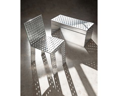 Oskar Zieta, Bench and Chair from 3+CollectionOskar ZietaDesign 2013Bank und Stuhl der 3+ Kollektion. Entwurf 2013. Gelochtes