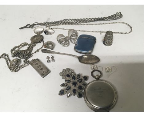 A collection of silver jewellery a F Barker &amp; Son London 1917 Military compass and a blue enamel Vesta case. Weight 260g 