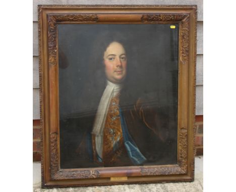 Manner of Peter Lely: an early 18th Century oil on canvas, portrait of Thomas Haworth, 29" x 24 1/4", in gilt frame