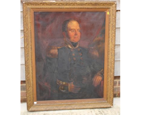 A mid 19th Century oil on canvas, portrait of a senior Naval officer in dress uniform, 35 1/2" x 27 1/2", in gilt swept frame