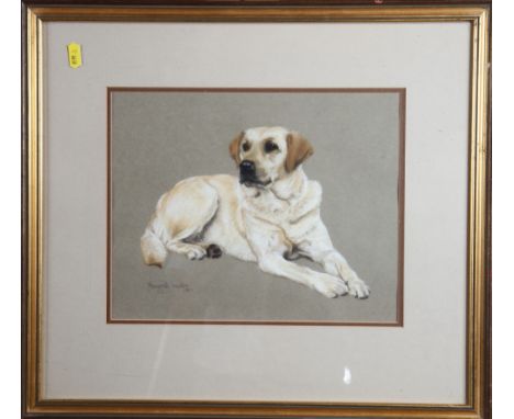 Marigold Lawton: pastels, portrait of "Wellington" a golden Labrador, signed and dated (19)87, 9" x 12", two other portraits 
