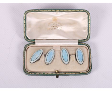 A pair of silver and guilloche enamel cufflinks, in fitted case