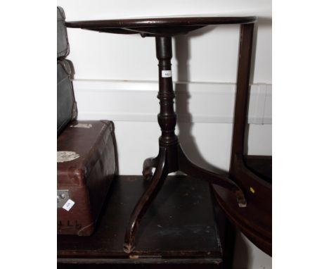 A Georgian mahogany tilt top occasional table, on tripod base, retailer's label for S & H Jewel