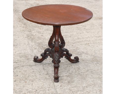 A 19th Century mahogany circular top occasional table, on turned column and carved tripod splay supports, 27" dia